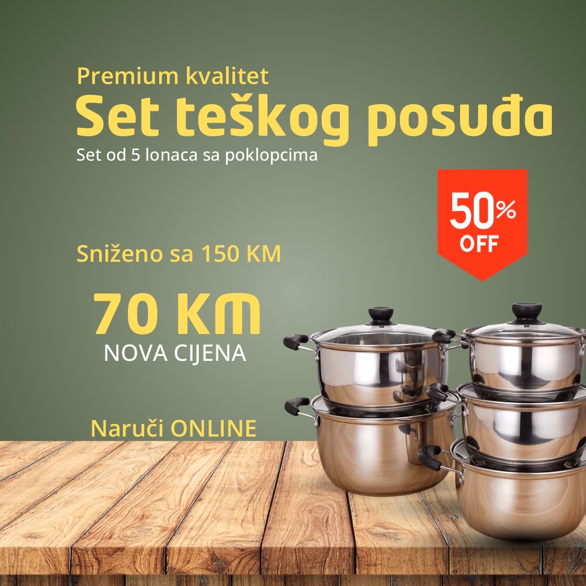 Set teškog posuđa – 5 lonaca sa poklopcima (INOX, visokog kvaliteta)