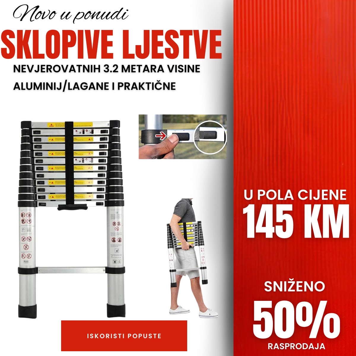 Alu merdevine višenamjenske teleskopske visina do 3,2 m